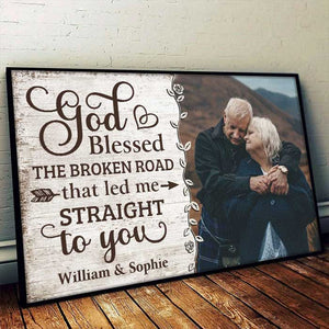 God Led Me Straight To You - Upload Image, Gift For Couples, Husband Wife - Personalized Horizontal Poster