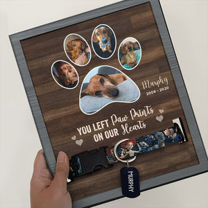 You Left Paw Prints On Our Hearts - Personalized Memorial Pet Loss Sign (11x9 inches)