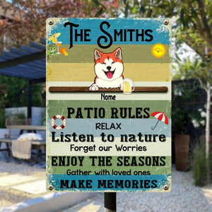 Metal Pool Sign, Gifts For Pet Lovers, Patio Rules Relax Listen To Nature, Dog & Cat Personalized Metal Sign