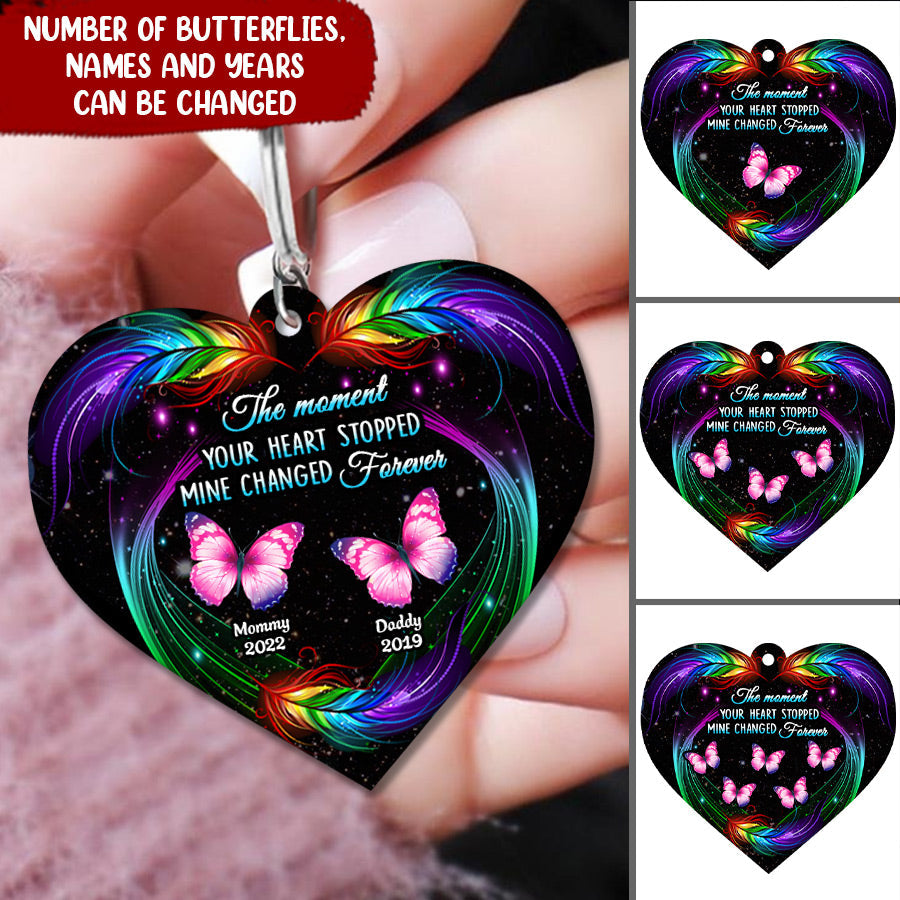 The Moment Your Heart Stopped Mine Changed Forever Custom Memorial Acrylic Butterfly Keychain