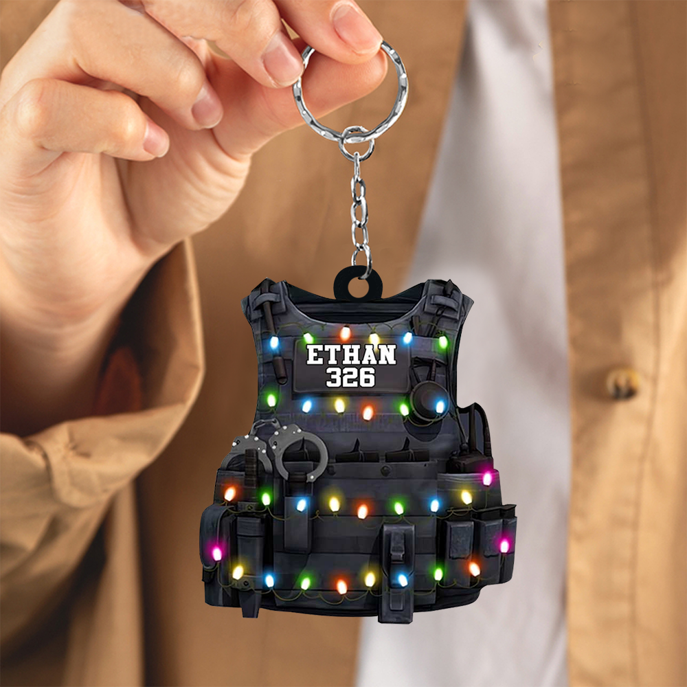 Personalized Police Uniform Christmas Keychain