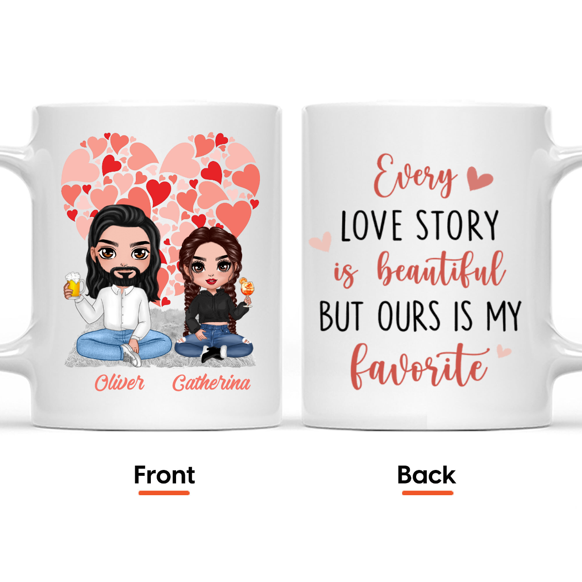 Heart Doll Couple Sitting Valentine‘s Day Gift For Him For Her Personalized Mug