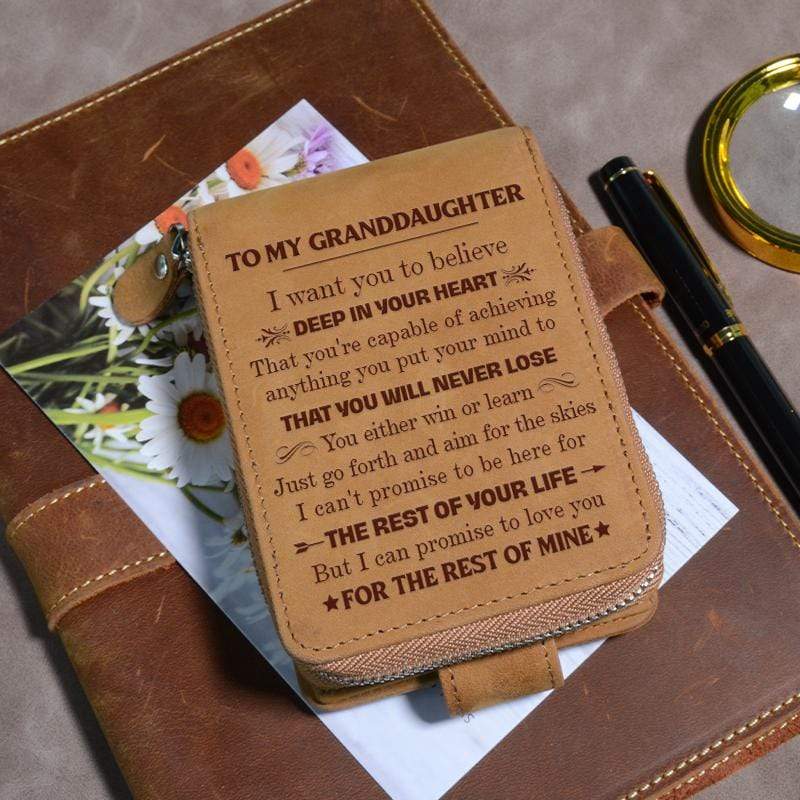 To My Granddaughter- Genuine Premium Leather Zipper Card Wallet