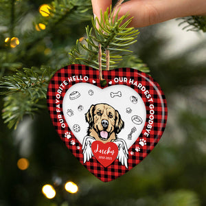 Our Favorite Hello - Dog Memorial Gift - Personalized Custom Heart Ceramic Ornament