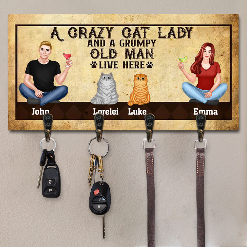 Crazy Cat Lady Pretty Couple Personalized Key Hanger