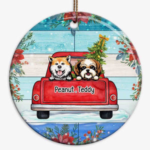 Peeking Dog On Truck Christmas Personalized Circle Ornament