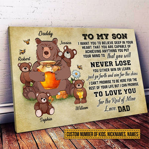 Personalized Bear Papa Dad And Child In A World Custom Canvas
