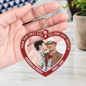 Custom Photo From Our First Kiss Till Our Last Breath - Gift For Couples - Personalized Custom Heart Shaped Acrylic Keychain