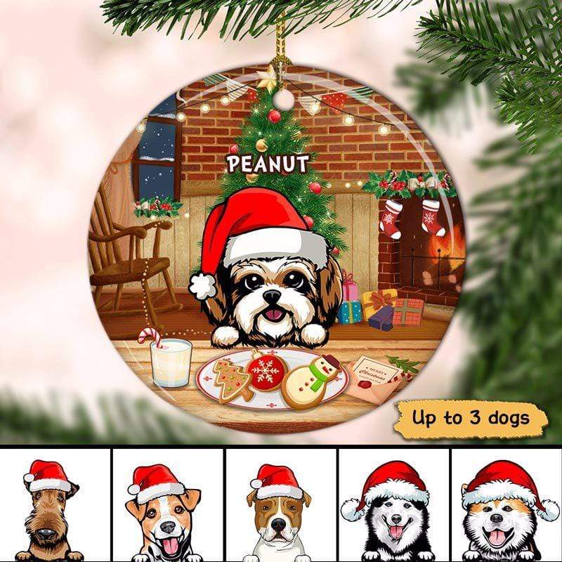 Christmas Dogs With Cookies Personalized Circle Ornament