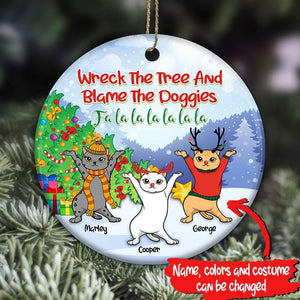 Cat Circle Ornament Personalized Name And Color Wreck the Tree and Blame the Doggies
