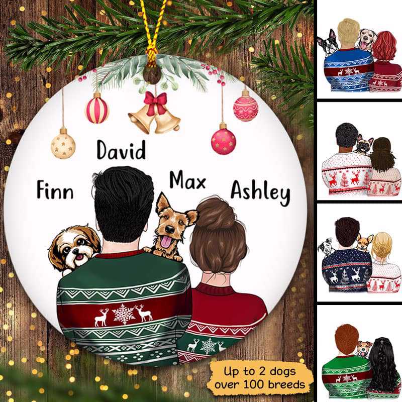 Christmas Couple With Dog Personalized Circle Ornament