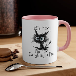 It's Fine I'm Fine Everything is Fine Coffee Mug, Funny, Humor, Cartoon, Gift for Her Him, Present, Birthday, Holiday