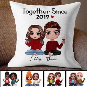 Doll Couple Sitting Valentine's Day Gift For Him For Her Personalized Pillow (Insert NOT Included)