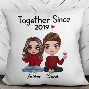 Doll Couple Sitting Valentine's Day Gift For Him For Her Personalized Pillow (Insert NOT Included)