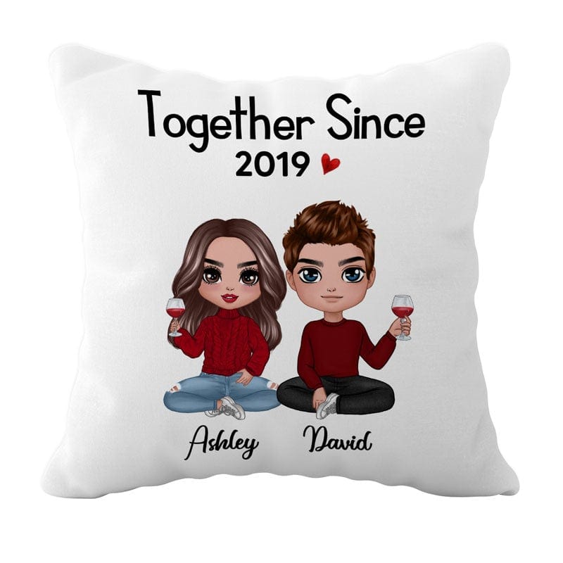 Doll Couple Sitting Valentine's Day Gift For Him For Her Personalized Pillow (Insert NOT Included)