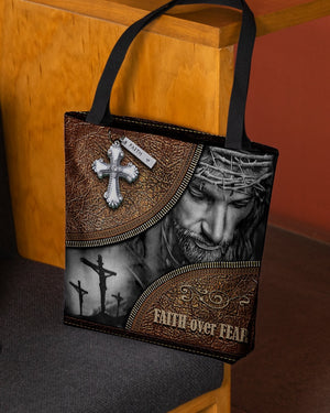 Customized All Over Tote Bag- Faith Over Fear - Canvas Material