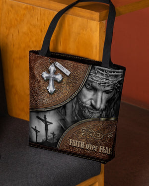 Customized All Over Tote Bag- Faith Over Fear - Canvas Material