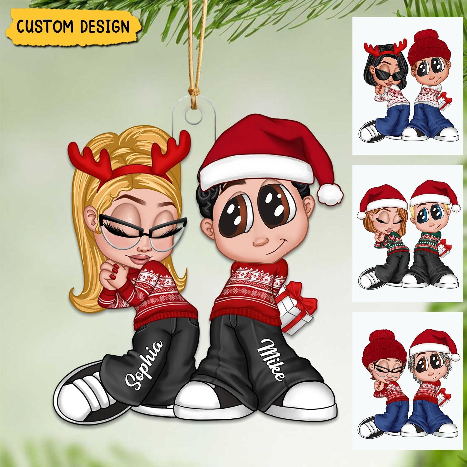 New Release - Y2K Couple Personalized Acrylic Christmas Ornament, Christmas Gift for Him for Her