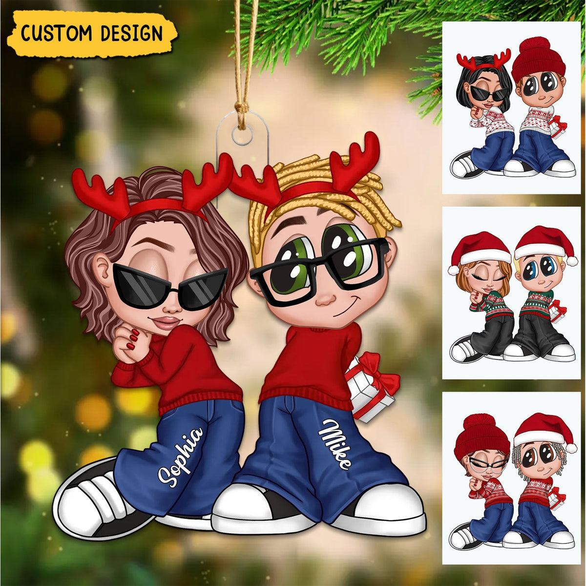New Release - Y2K Couple Personalized Acrylic Christmas Ornament, Christmas Gift for Him for Her