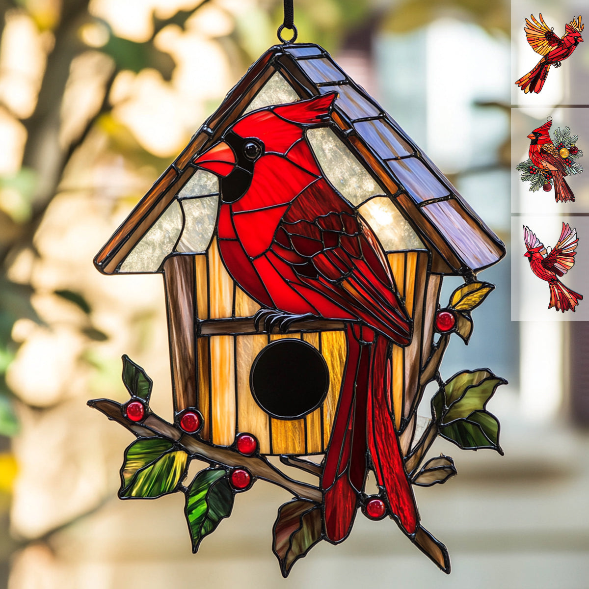Snowy Redbird Delight - Window Hanging Suncatcher Ornament