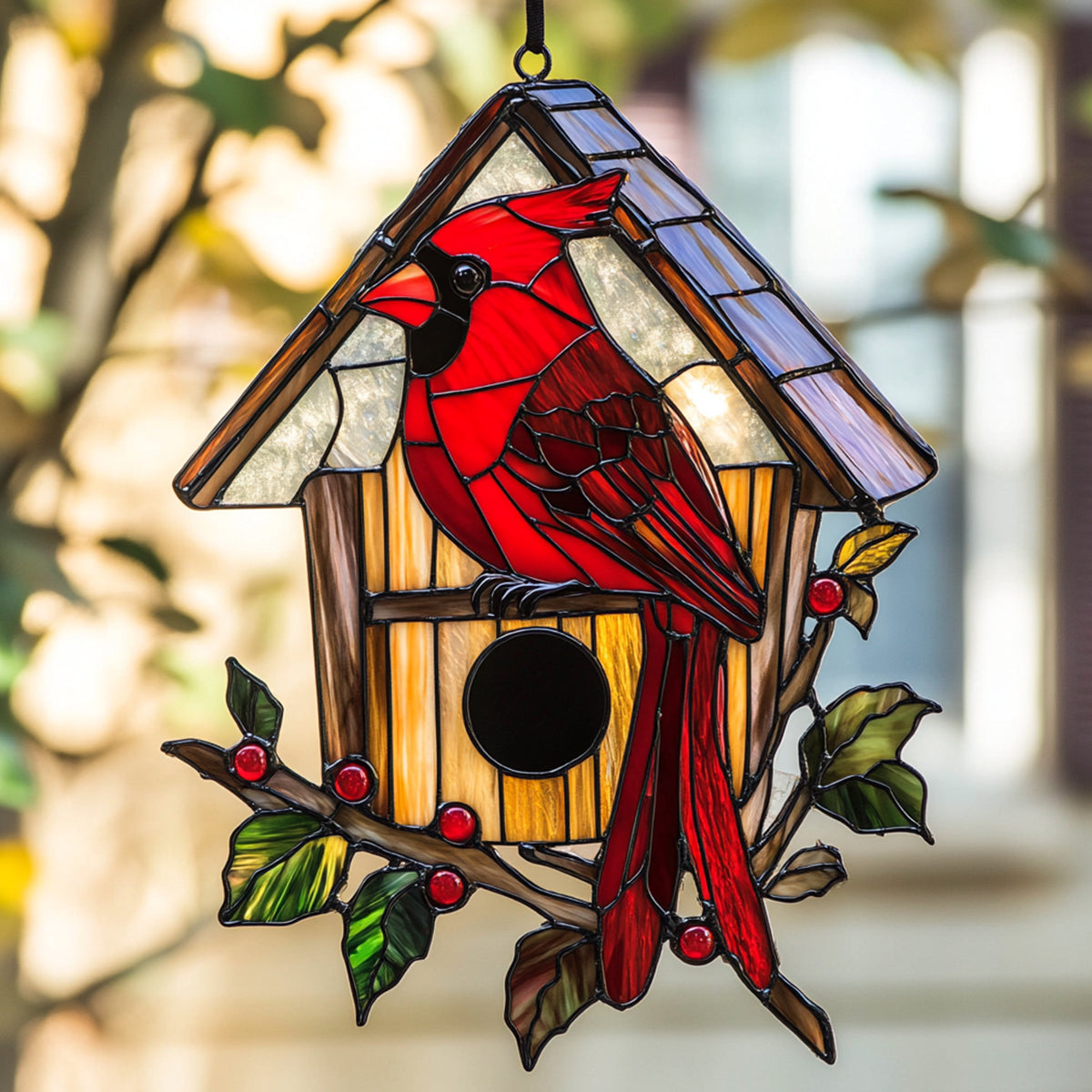 Snowy Redbird Delight - Window Hanging Suncatcher Ornament