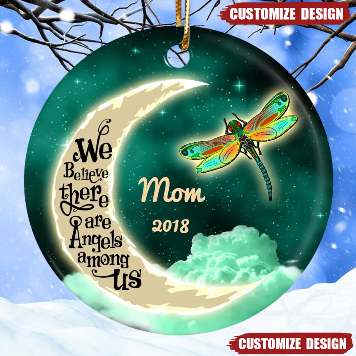 New Release Moon And Dragonflies Memorial - Personalized Ceramic Ornament