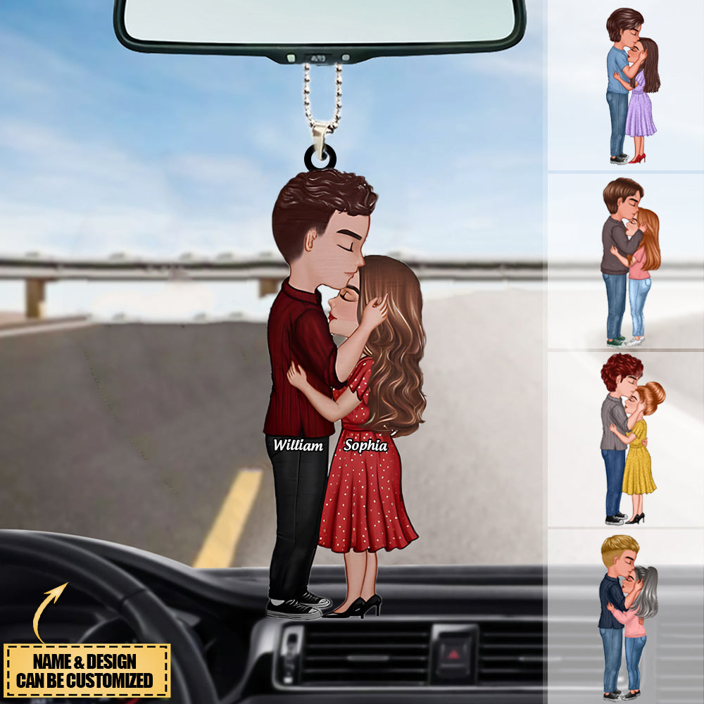 Doll Couple Kissing Gift For Him For Her-Personalized Car Hanging Ornament