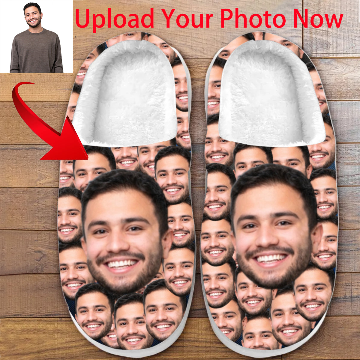 Custom Bunch of Face Photos - All Over Print Personalized Non-Slip Cotton Slippers For Girlfriend Boyfriend & Family Members