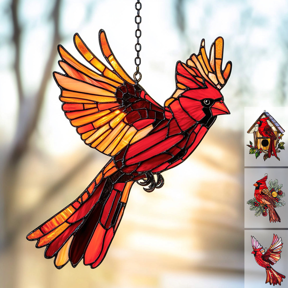 Snowy Redbird Delight - Window Hanging Suncatcher Ornament