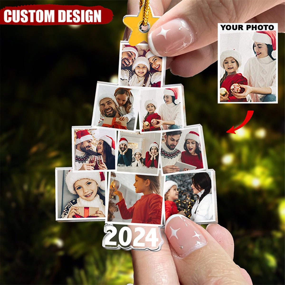 New Release Photo Family-Couple-Pet Tree Christmas - Personalized Acrylic Photo Ornament