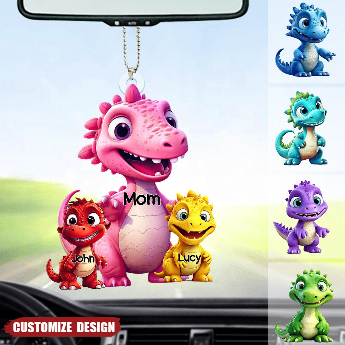 Personalized Dinosaur Mom/Grandma And Kids Acrylic Car Ornament