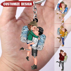 Doll Couple Camping Kissing Hugging, Camping For Life Personalized Keychain