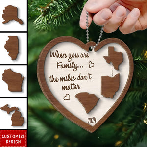 Miles Apart Long Distance Family Friendship State Map Personalized 2-Layer Wooden Ornament New Release