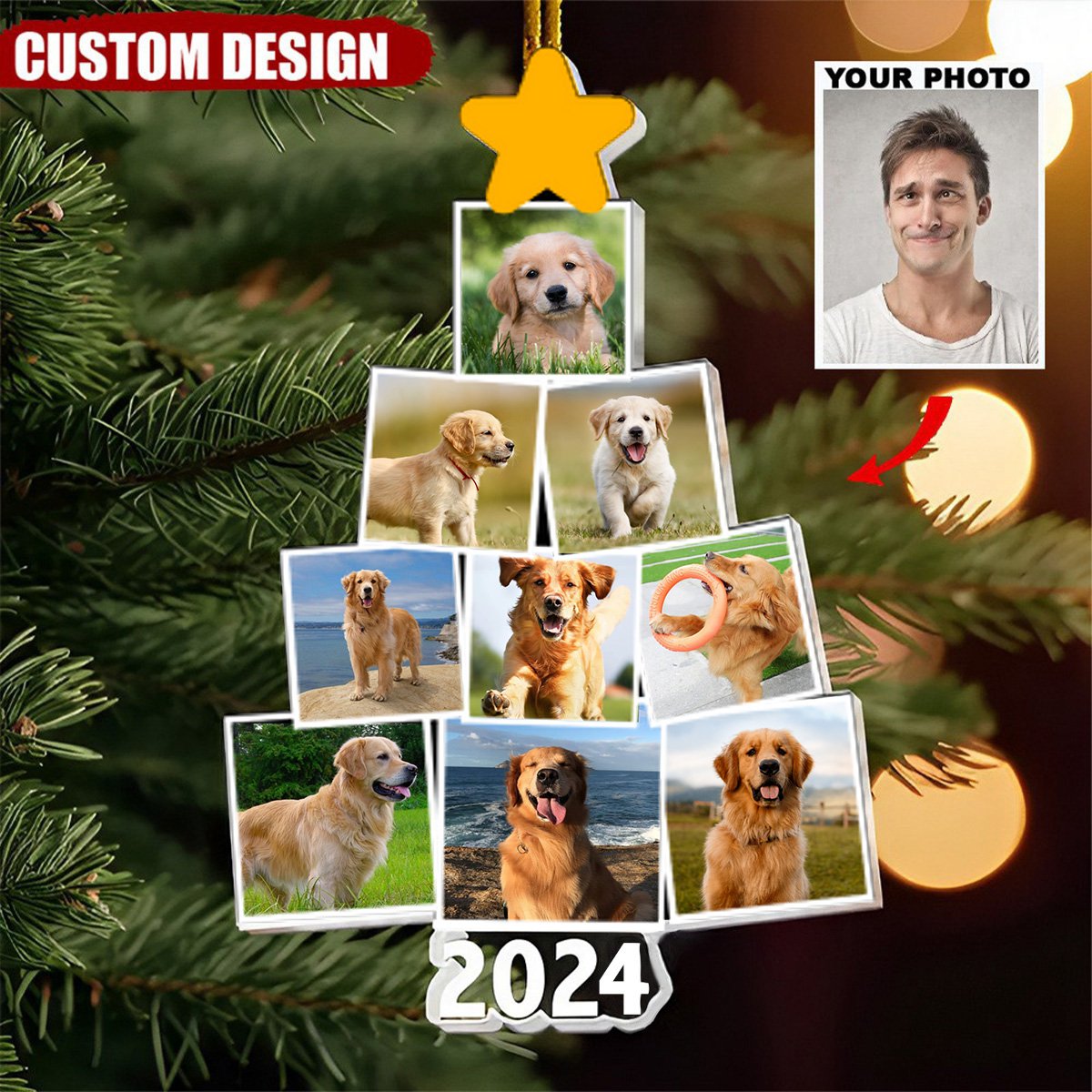 New Release Photo Family-Couple-Pet Tree Christmas - Personalized Acrylic Photo Ornament