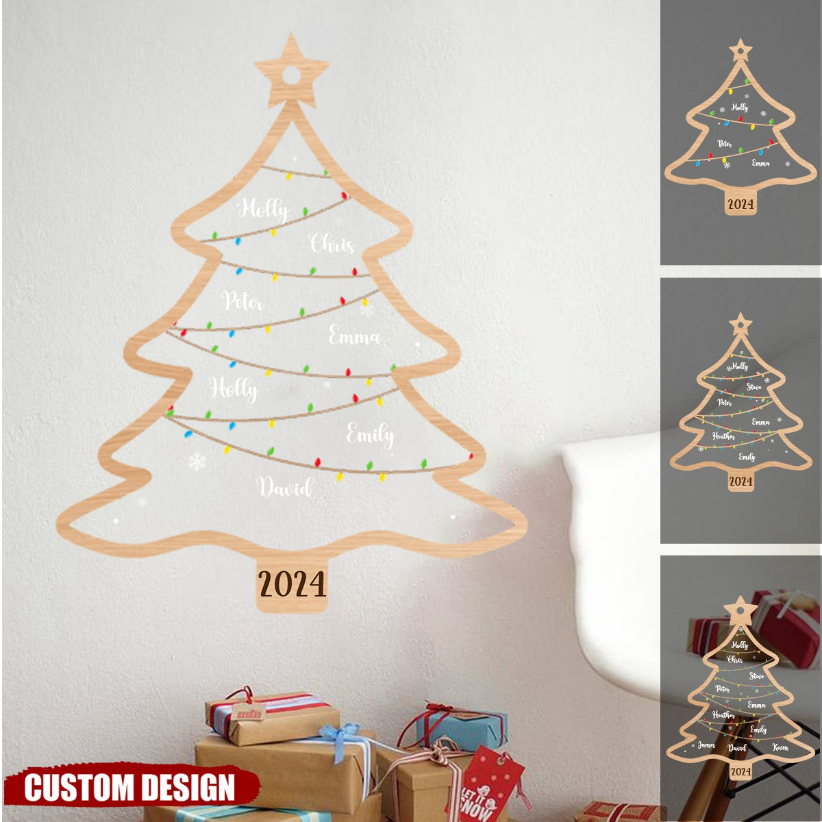 New Release - Wish You A Wonderful Christmas - Personalized Christmas Tree Decal- Gift For Family Members