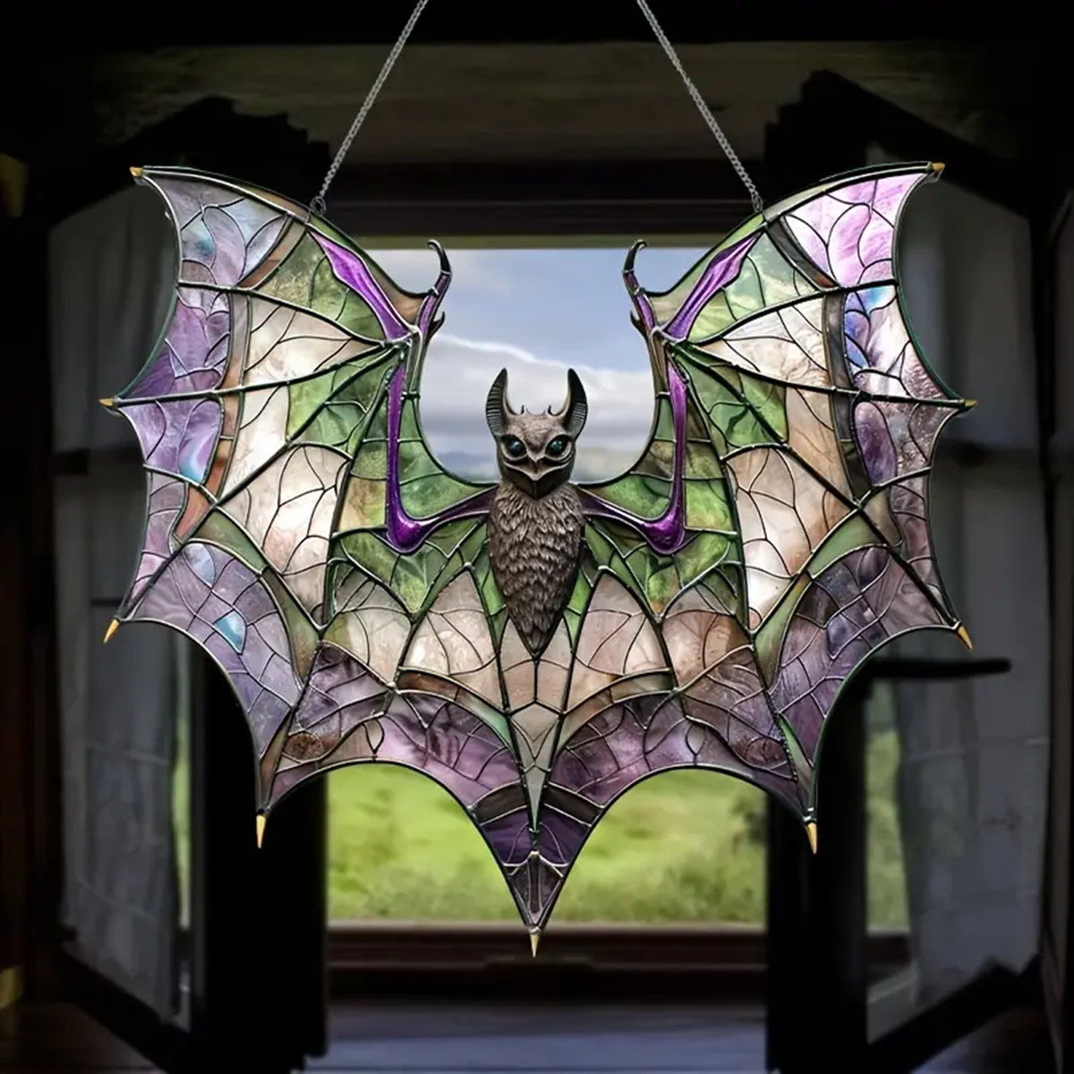 Bat Purple Acrylic Window Hanging, Indoor Decor, Bat lovers gift, Funny Bat window decor, Halloween Gift, Halloween decor, Garden Gift
