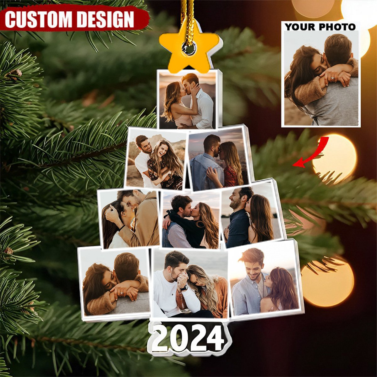 New Release Photo Family-Couple-Pet Tree Christmas - Personalized Acrylic Photo Ornament