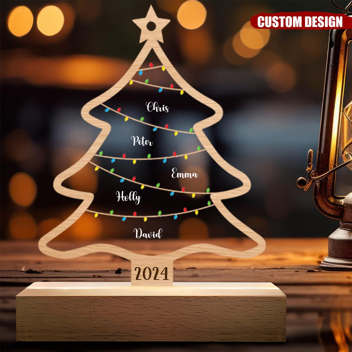 New Release - Wish You A Wonderful Christmas - Personalized Acrylic LED Night Light - Gift For Family Members
