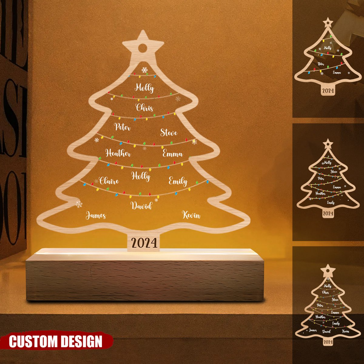 New Release - Wish You A Wonderful Christmas - Personalized Acrylic LED Night Light - Gift For Family Members