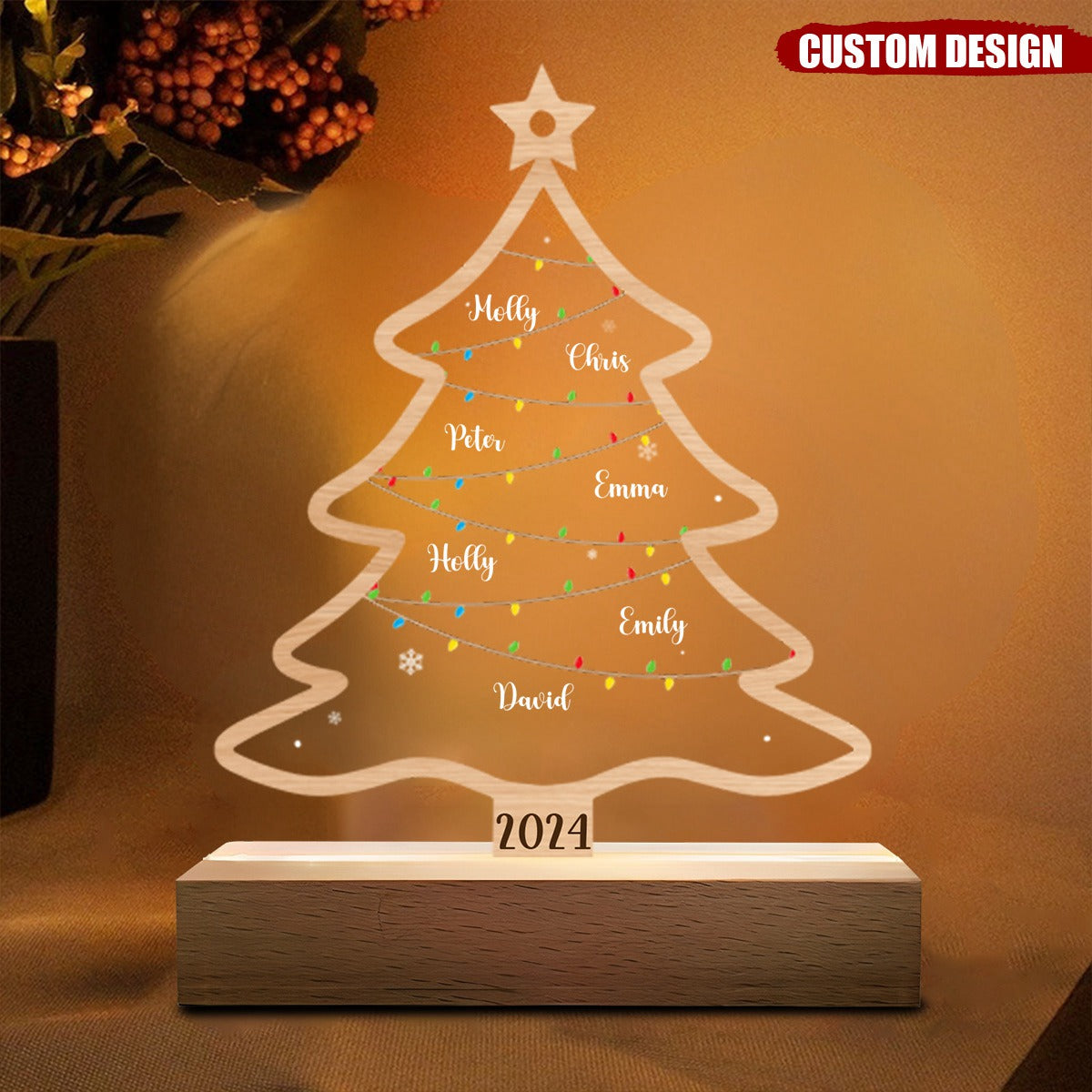 New Release - Wish You A Wonderful Christmas - Personalized Acrylic LED Night Light - Gift For Family Members