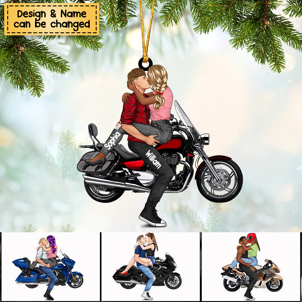 Kissing Couple - Personalized Car Acrylic Christmas Ornament - For Him, For Her, Motorcycle Lovers