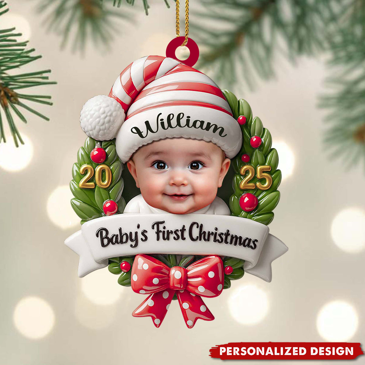Baby's First Christmas, Baby and Christmas Wreath, Gift For Family and Babies