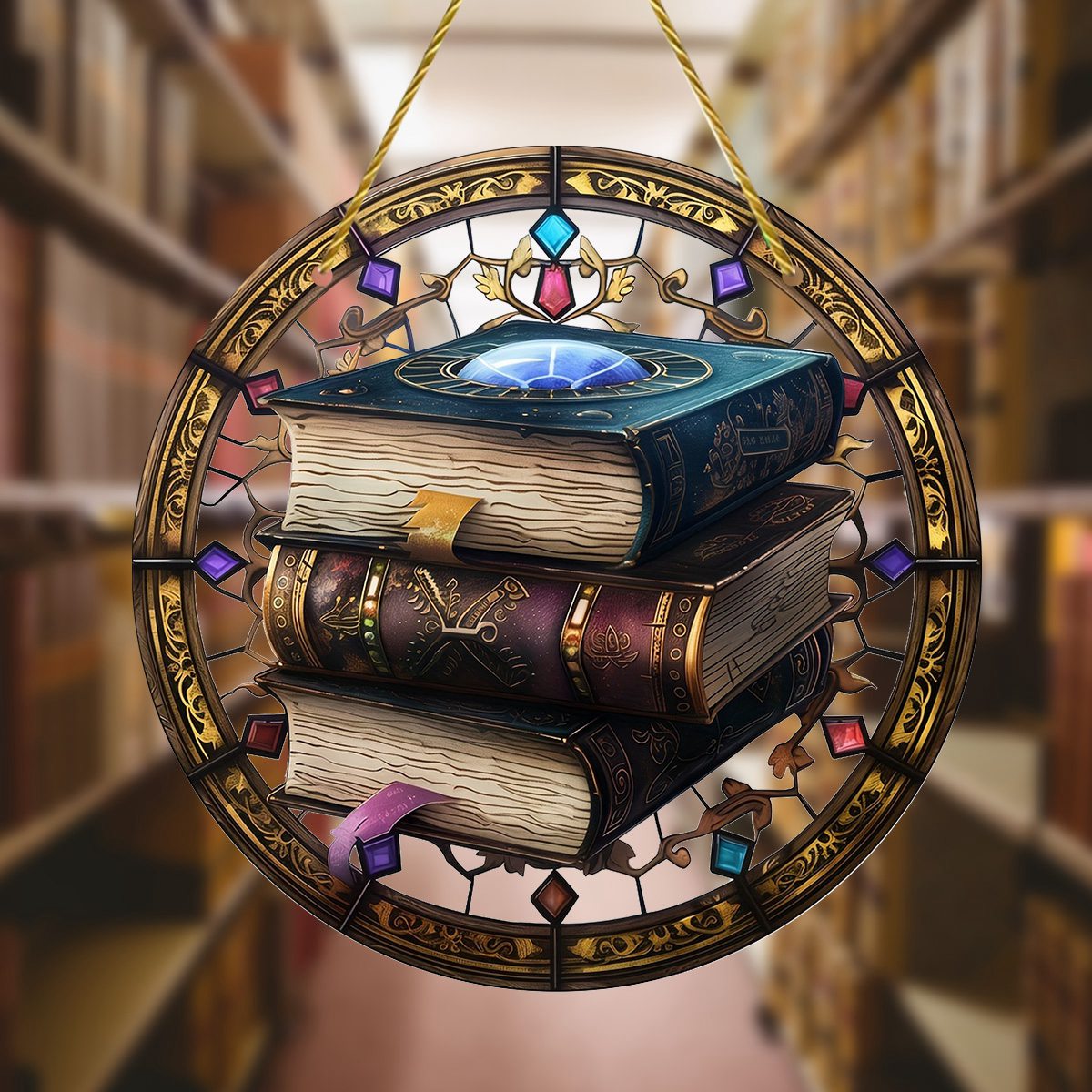 Book Stack Personalized Window Hanging Suncatcher Ornament