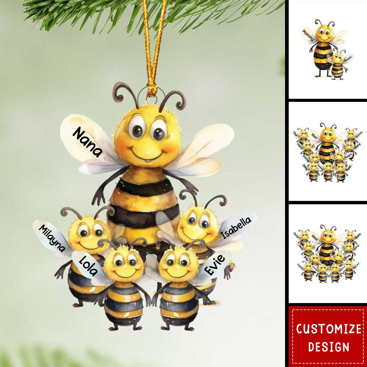 Personalized Nana/Mama Bee With Little Kids Christmas Ornament - Gift For Mom, Grandma - New Release