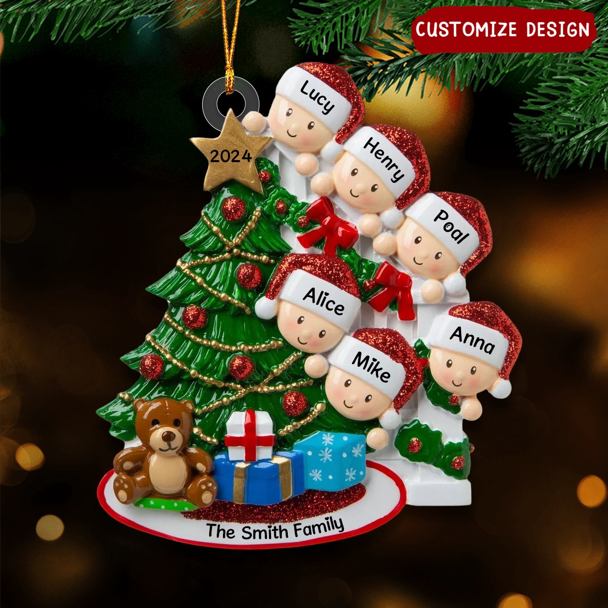 2025 New Release - Peeking Family Personalized Flat Acrylic Christmas Tree Ornaments