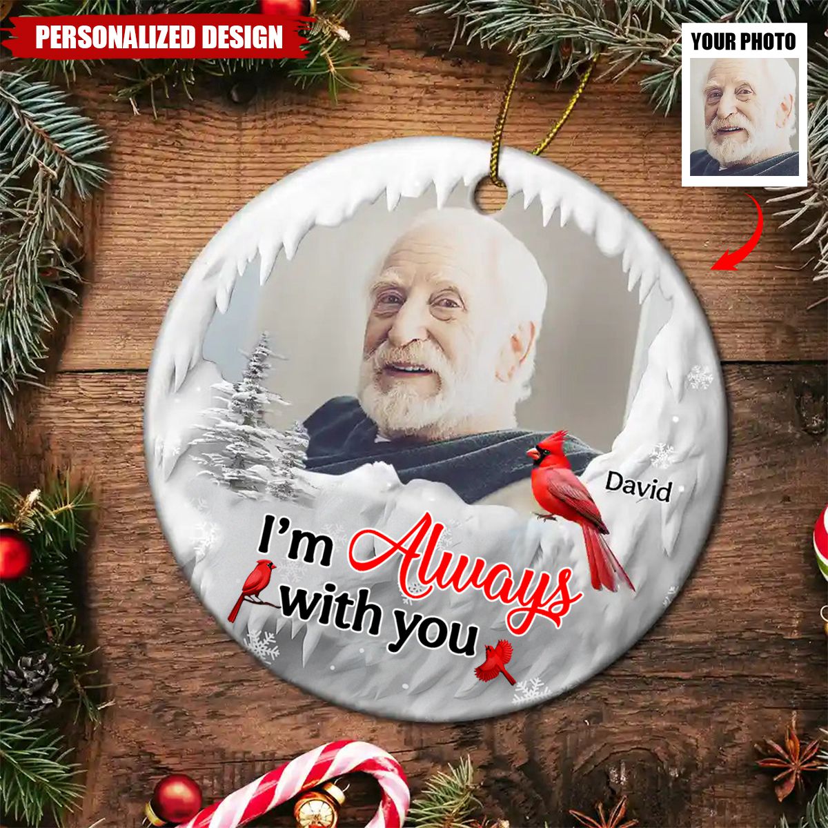 New Release I'm Always With You Cardinal - Personalized Circle Ceramic Ornament