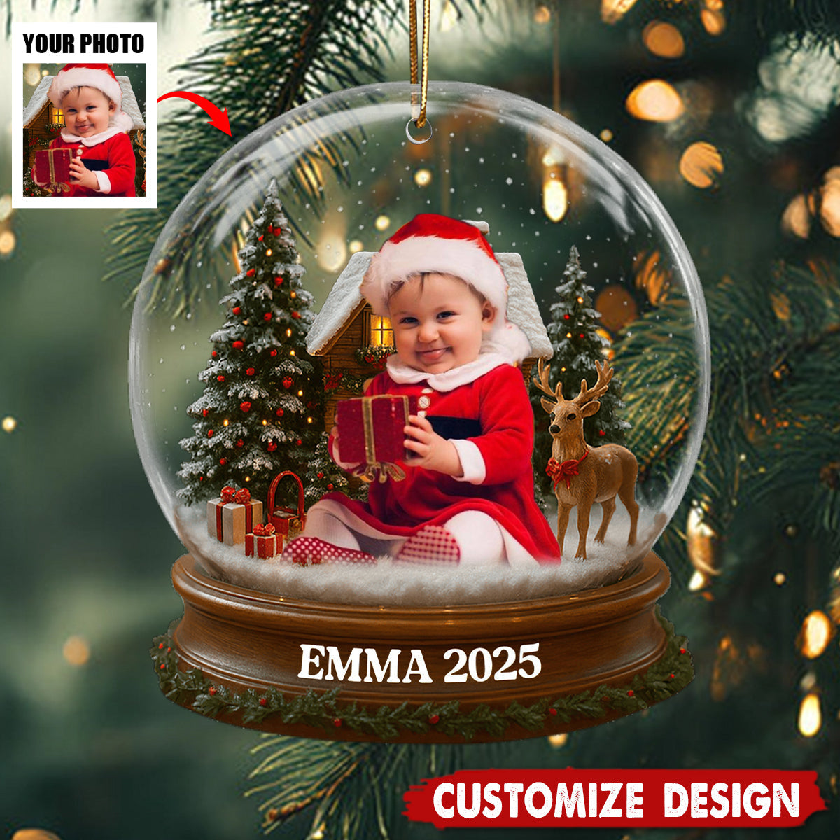 Celebrate Your Baby's First Christmas With Santa Suit And Reindeer, Personalized Acrylic Ornament