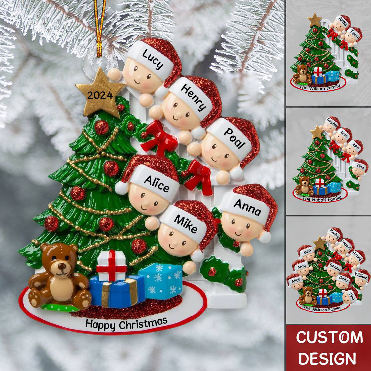 2025 New Release - Peeking Family Personalized Flat Acrylic Christmas Tree Ornaments