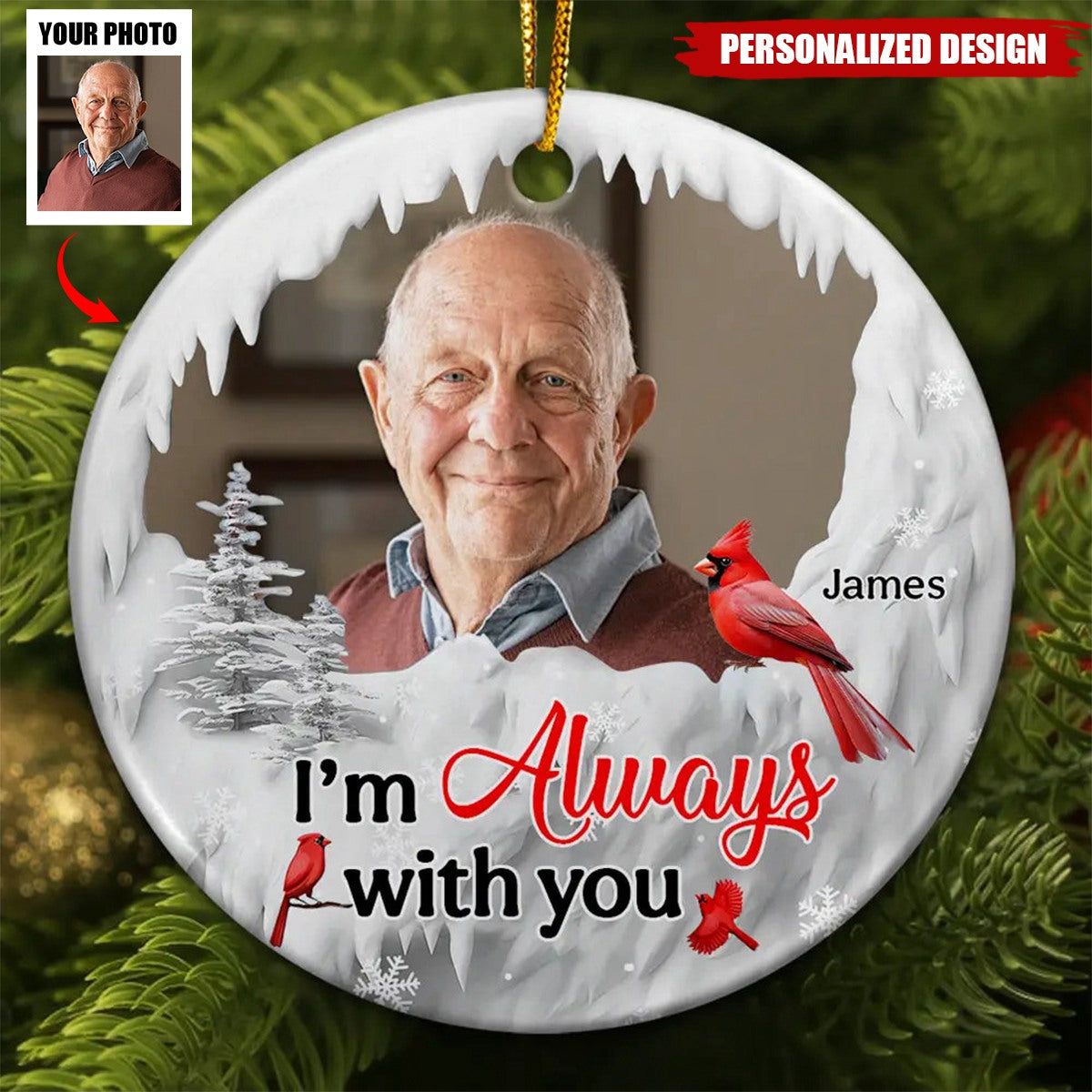 New Release I'm Always With You Cardinal - Personalized Circle Ceramic Ornament