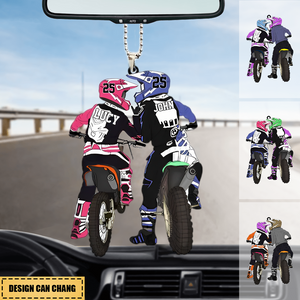 Dirt Bike Couple Acrylic Car / Christmas Ornament - Gift For Couple